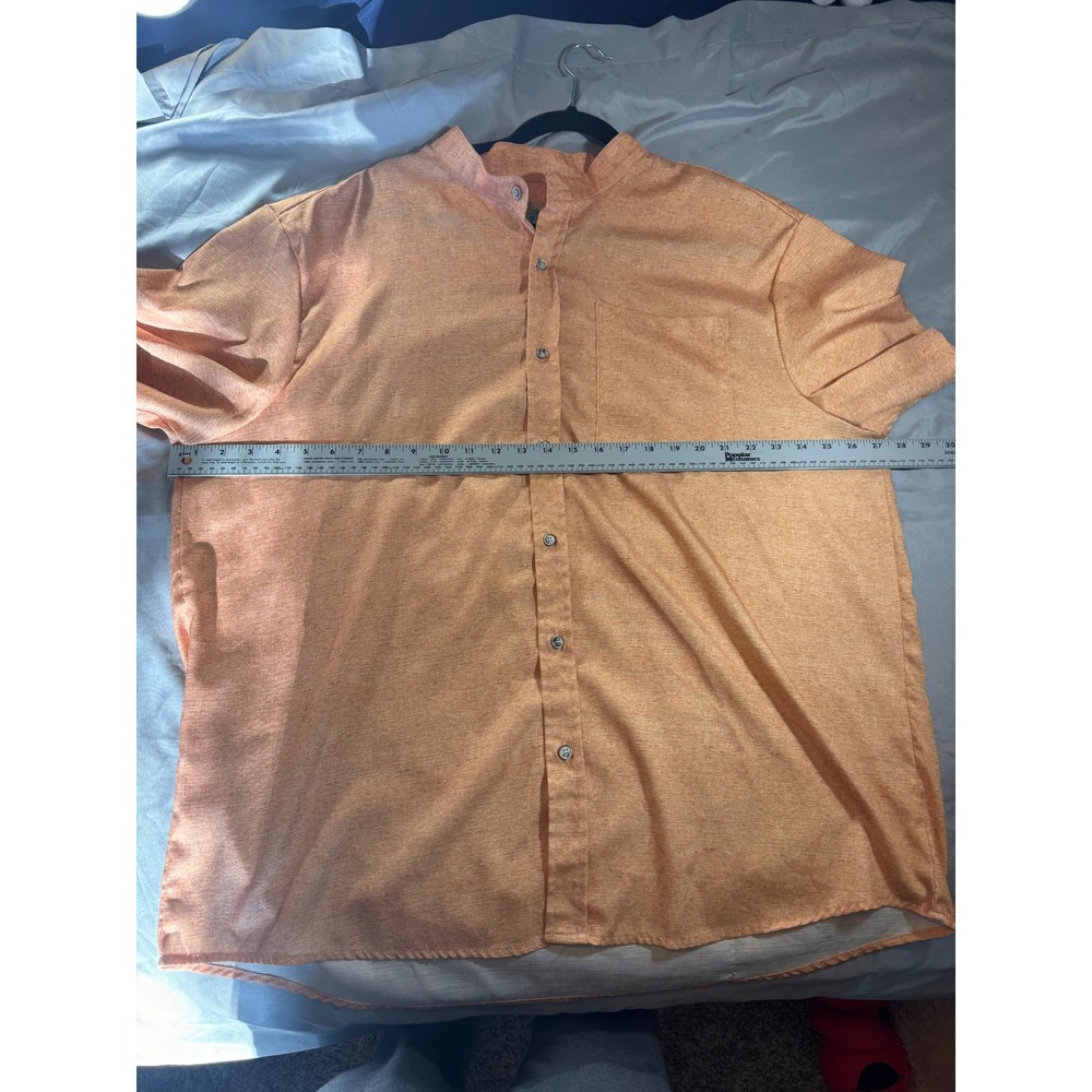 Royaura Hawaiian Mens XXL Orange Short Sleeve Mandarin Collar Button Down Shirt - Picture 6 of 7